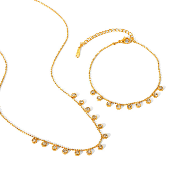Wholesale Jewelry Stainless Steel Geometric Tassel Ball Chain Necklace And Bracelet For Women