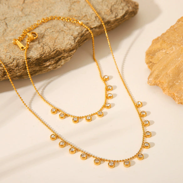 Wholesale Jewelry Stainless Steel Geometric Tassel Ball Chain Necklace And Bracelet For Women