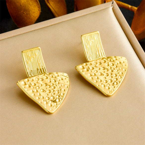Wholesale Jewelry Stainless Steel Geometric Triangle Irregular Bump Electroplated Earrings Necklaces Rings Set For Women
