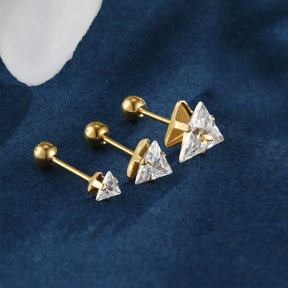 Wholesale Jewelry Stainless Steel Geometric Triangle Stud Earrings Electroplated