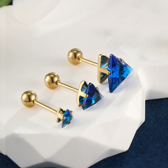 Wholesale Jewelry Stainless Steel Geometric Triangle Stud Earrings Electroplated