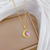 Wholesale Jewelry Stainless Steel Geometric Twisted Moon Pendant Necklace Unisex