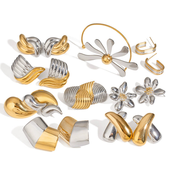 Wholesale Jewelry Stainless Steel Geometric Vacuum Plated Earrings For Women