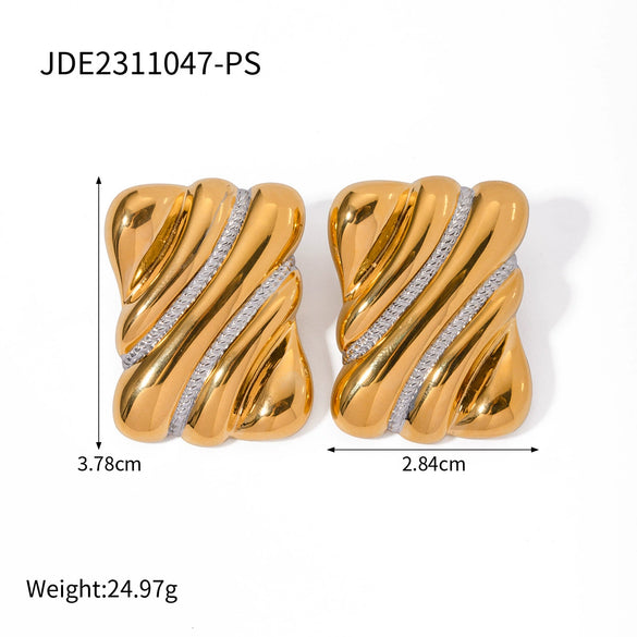 Wholesale Jewelry Stainless Steel Geometric Vacuum Plated Twocolor Gold And Silver Earrings