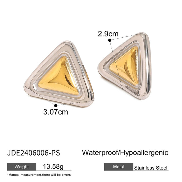 Wholesale Jewelry Stainless Steel Geometric Vacuum Plated Twocolor Gold And Silver Earrings