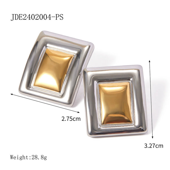 Wholesale Jewelry Stainless Steel Geometric Vacuum Plated Twocolor Gold And Silver Earrings