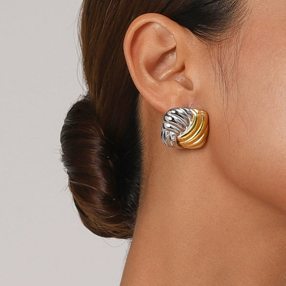 Wholesale Jewelry Stainless Steel Geometric Vacuum Plated Twocolor Gold And Silver Earrings