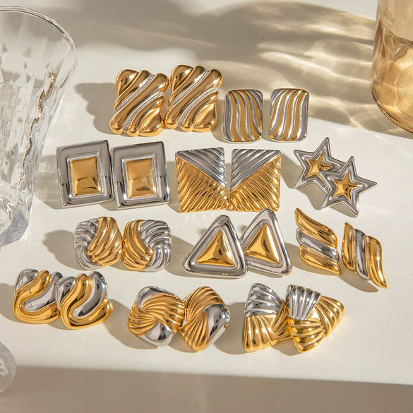 Wholesale Jewelry Stainless Steel Geometric Vacuum Plated Twocolor Gold And Silver Earrings