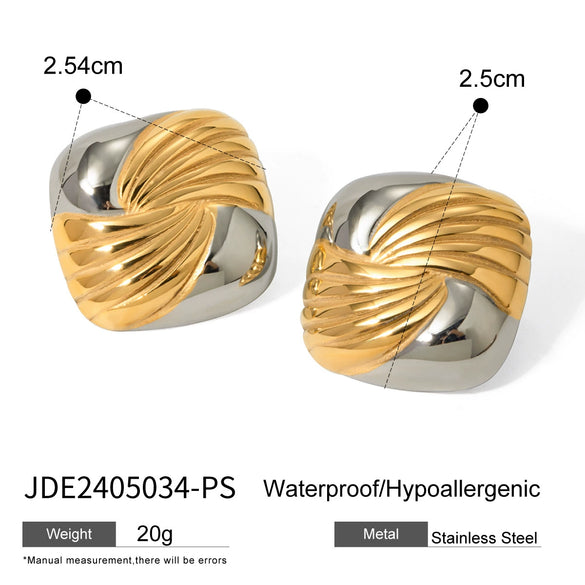 Wholesale Jewelry Stainless Steel Geometric Vacuum Plated Twocolor Gold And Silver Earrings