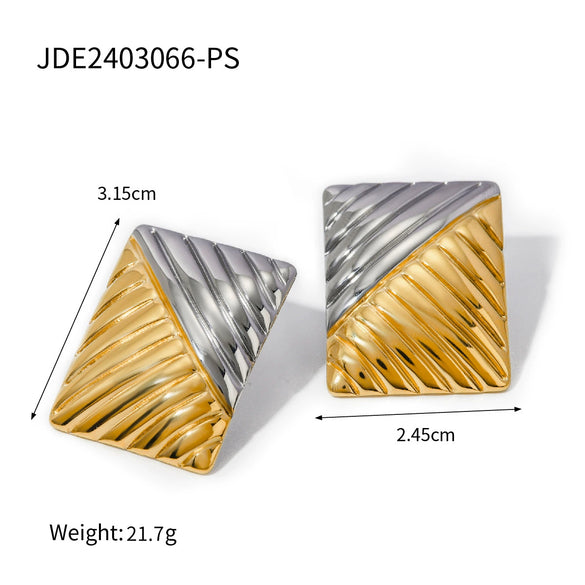 Wholesale Jewelry Stainless Steel Geometric Vacuum Plated Twocolor Gold And Silver Earrings