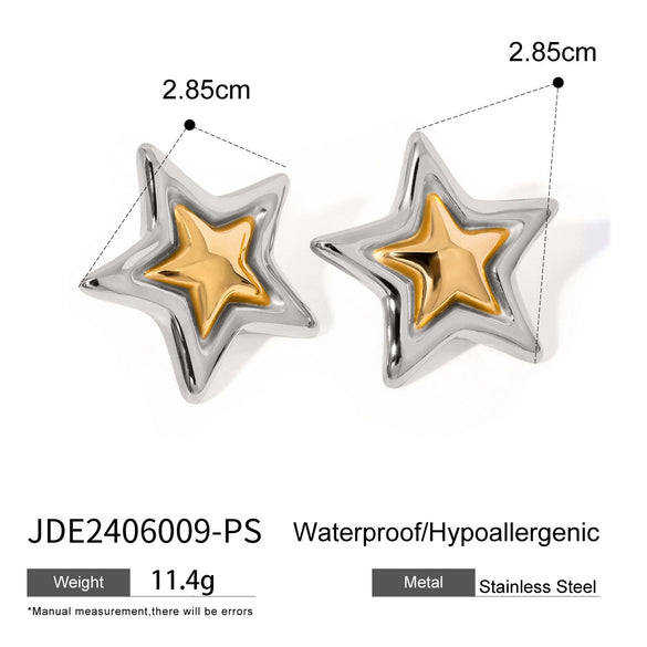 Wholesale Jewelry Stainless Steel Geometric Vacuum Plated Twocolor Gold And Silver Earrings