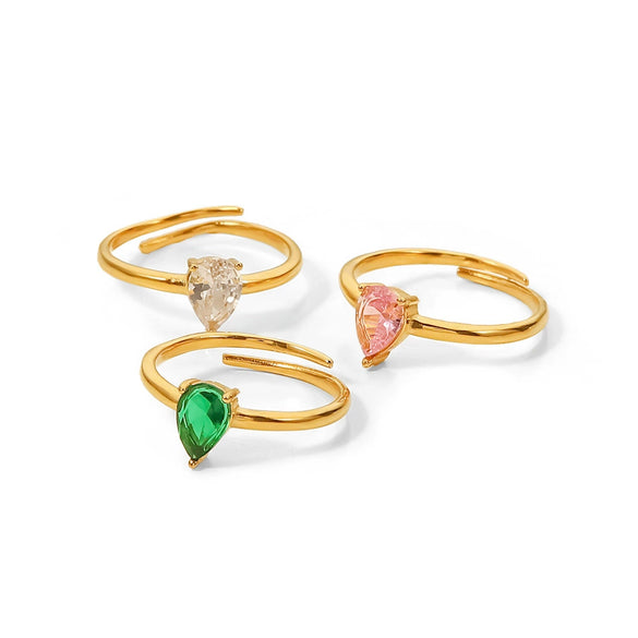 Wholesale Jewelry Stainless Steel Geometry Style Electroplating Drop Shaped Zircon Inlaid Adjustable Ring And Titanium Steel Bracelet For Women