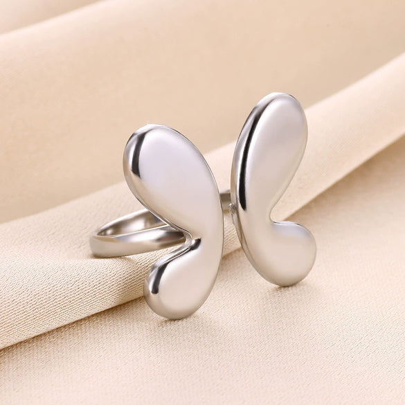Wholesale Jewelry Stainless Steel Glossy Butterfly Open Ring Electroplated For Women