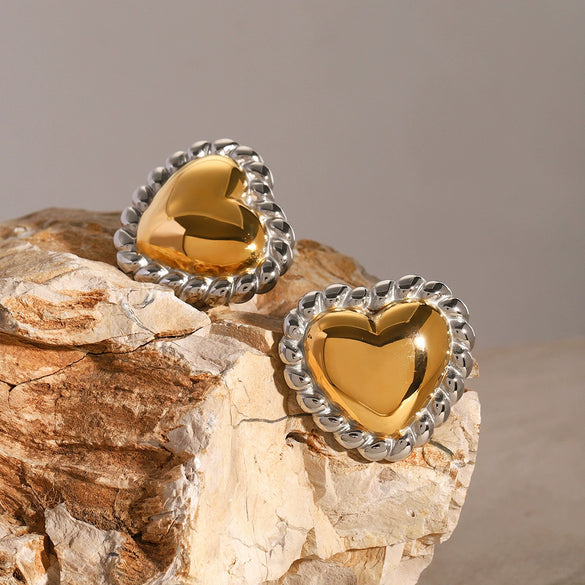 Wholesale Jewelry Stainless Steel Gold And Silver Color Matching Hemp Lace Geometric Electroplated Women's Earrings
