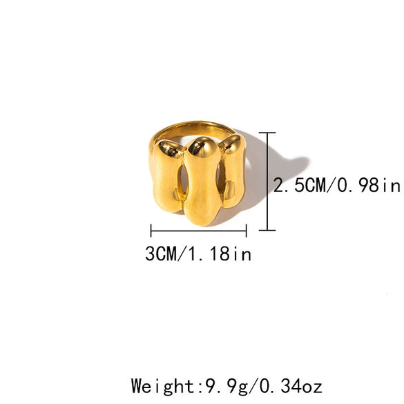 Wholesale Jewelry Stainless Steel Gold Plated Geometric Stitching Fashion Joker Ring Hollow Design