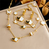 Wholesale Jewelry Stainless Steel Gold Plated Plants And Flowers Pattern Accessories Set For Women