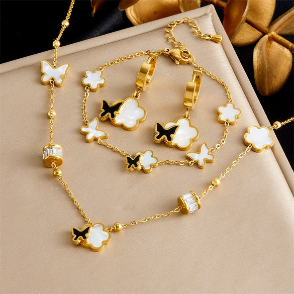 Wholesale Jewelry Stainless Steel Gold Plated Plants And Flowers Pattern Accessories Set For Women