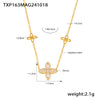 Wholesale Jewelry Stainless Steel Gold Plated Zircon Fourleaf Flower Doublelayer Necklace And Bracelet Set For Women