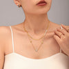 Wholesale Jewelry Stainless Steel Gold Plated Zircon Fourleaf Flower Doublelayer Necklace And Bracelet Set For Women