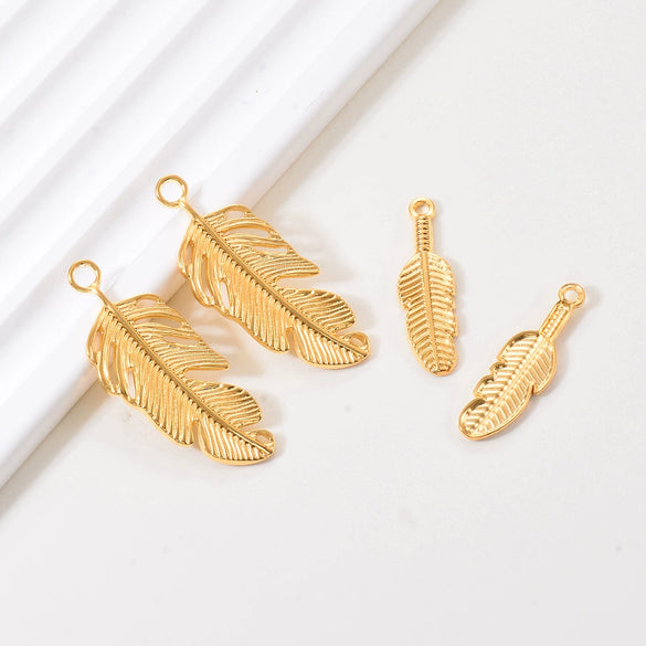 Wholesale Jewelry Stainless Steel Golden Feather Leaves Pendant Electroplated Accessories Necklace Earrings