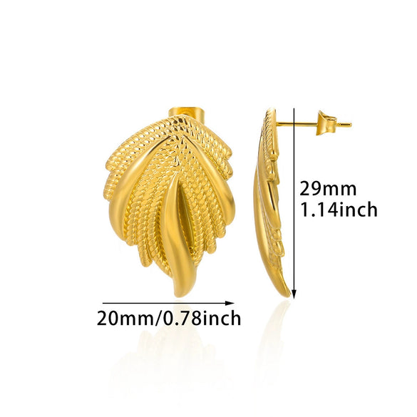 Wholesale Jewelry Stainless Steel Golden Geometric Wings Conch Woven Electroplated Earrings