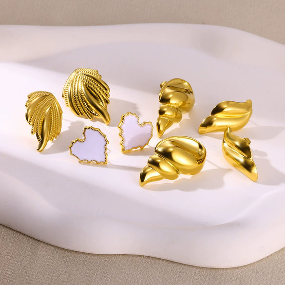 Wholesale Jewelry Stainless Steel Golden Geometric Wings Conch Woven Electroplated Earrings