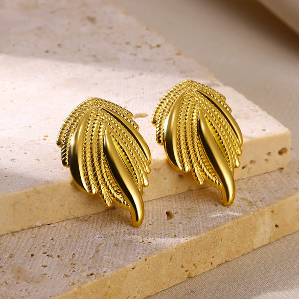 Wholesale Jewelry Stainless Steel Golden Geometric Wings Conch Woven Electroplated Earrings