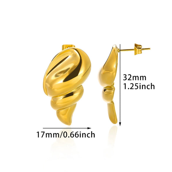 Wholesale Jewelry Stainless Steel Golden Geometric Wings Conch Woven Electroplated Earrings