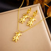 Wholesale Jewelry Stainless Steel Goldplated Cartoon Bear Pendant Chain Necklace Earrings Set