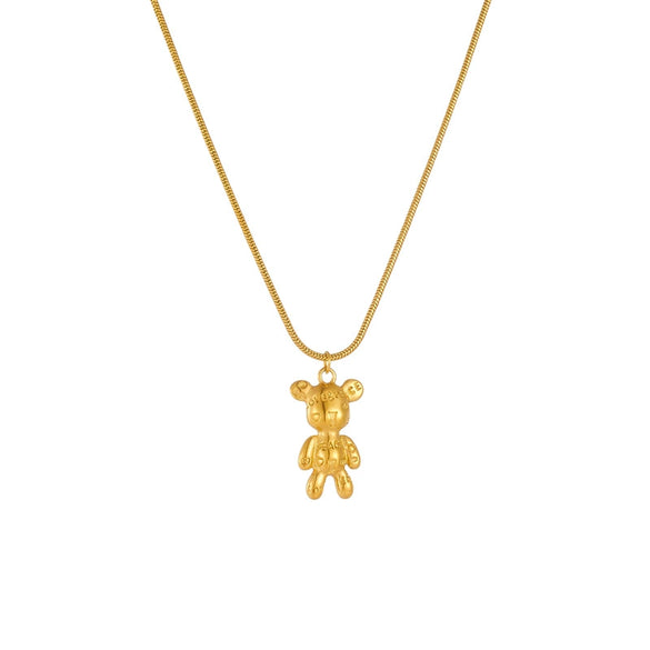 Wholesale Jewelry Stainless Steel Goldplated Cartoon Bear Pendant Chain Necklace Earrings Set