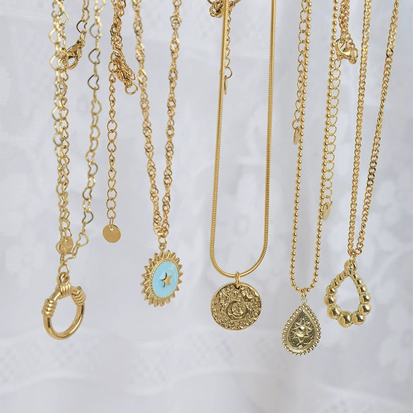 Wholesale Jewelry Stainless Steel Goldplated Geometric Star Snake Bone Chain Necklace For Women