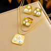 Wholesale Jewelry Stainless Steel Goldplated Irregular Geometric Pearl Pendant Threepiece Set For Women