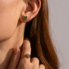 Wholesale Jewelry Stainless Steel Green Diamond Geometric Heart Style Electroplating Women's Ring And Earrings