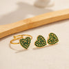 Wholesale Jewelry Stainless Steel Green Diamond Geometric Heart Style Electroplating Women's Ring And Earrings