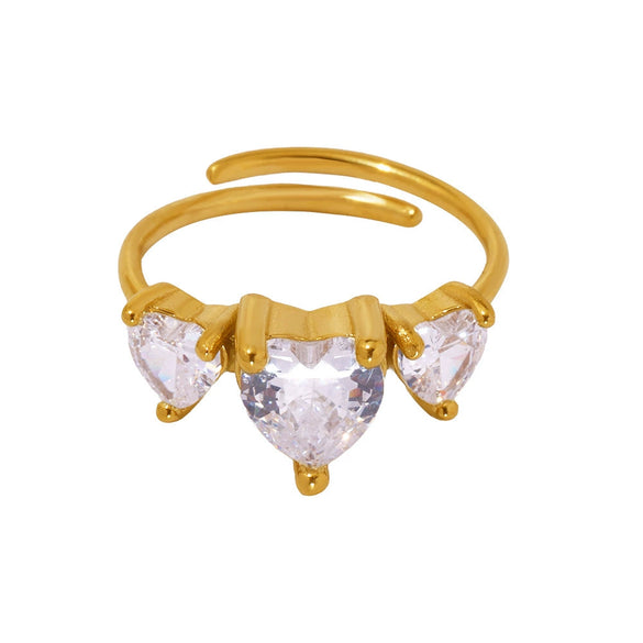 Wholesale Jewelry Stainless Steel Heart Geometric Gold Plated Adjustable Ring For Women