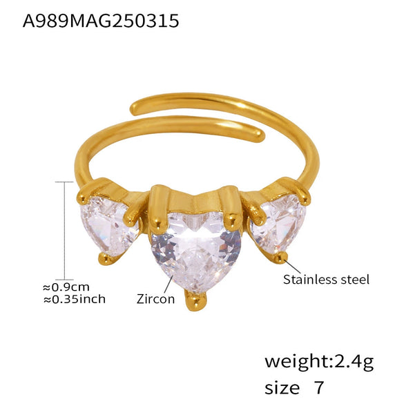 Wholesale Jewelry Stainless Steel Heart Geometric Gold Plated Adjustable Ring For Women