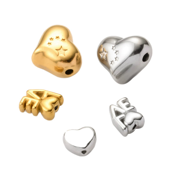 Wholesale Jewelry Stainless Steel Heart Love Perforated Beads Electroplating Baroque Style