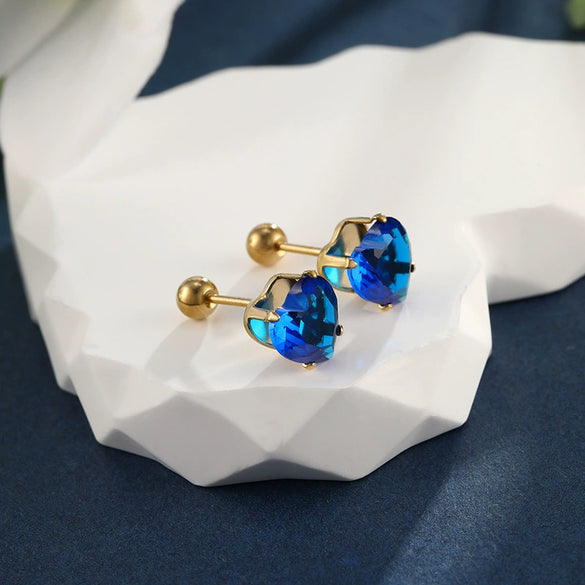 Wholesale Jewelry Stainless Steel Heart Shape Electroplated Women's Stud Earrings