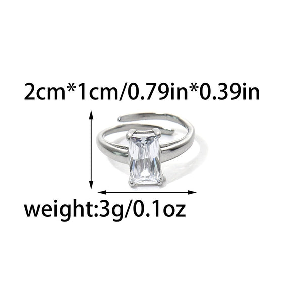 Wholesale Jewelry Stainless Steel Heart Shape Geometric Zircon Opening Ring For Women