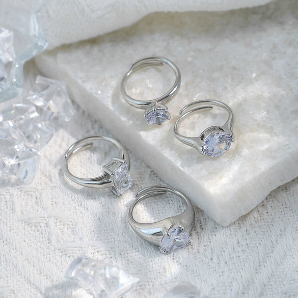 Wholesale Jewelry Stainless Steel Heart Shape Geometric Zircon Opening Ring For Women