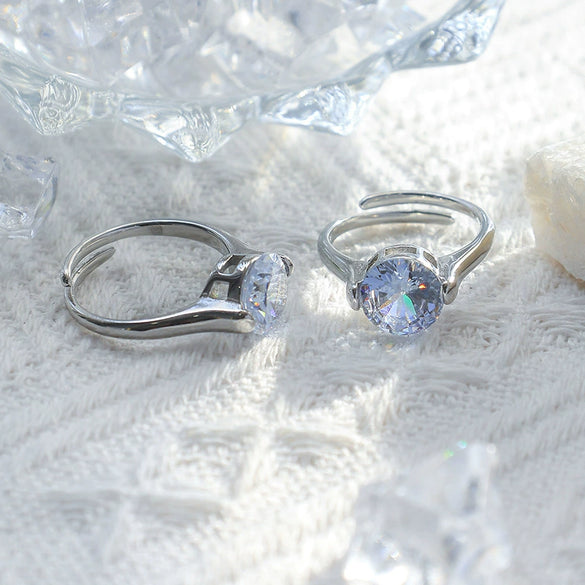Wholesale Jewelry Stainless Steel Heart Shape Geometric Zircon Opening Ring For Women