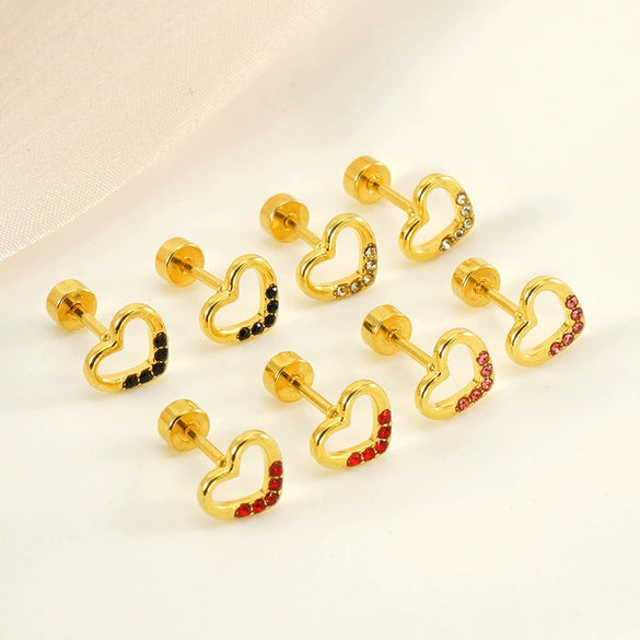 Wholesale Jewelry 316L Stainless Steel Heart Shaped Threaded Earrings For Women With Electroplating