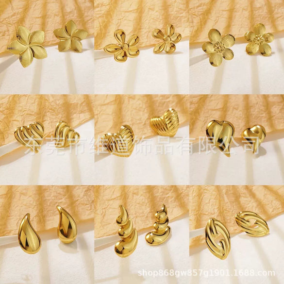 Wholesale Jewelry Stainless Steel Heartshaped Flower Geometric Earrings With Stamping