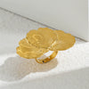 Wholesale Jewelry Stainless Steel Heartshaped Petal Wide Ring With Flower Pattern 18K Goldplated