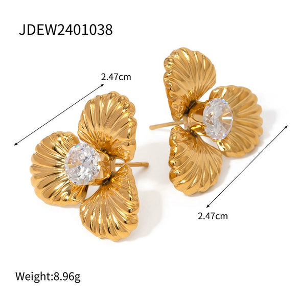 Wholesale Jewelry Stainless Steel Hemisphere Three Petal Flower Pendant Earrings Electroplated For Women