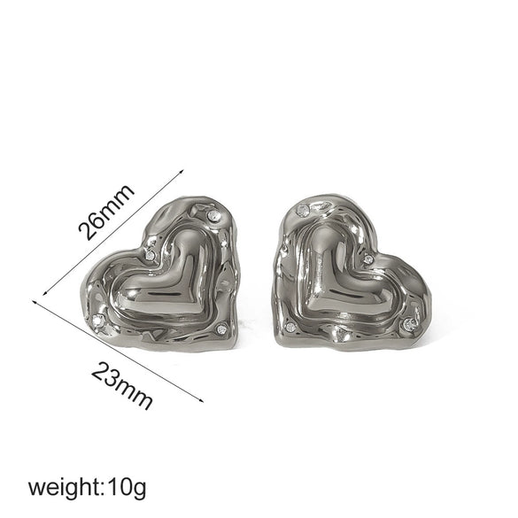 Wholesale Jewelry Stainless Steel Highend Geometric And Heart Shape Diamondencrusted Electroplated Earrings For Women