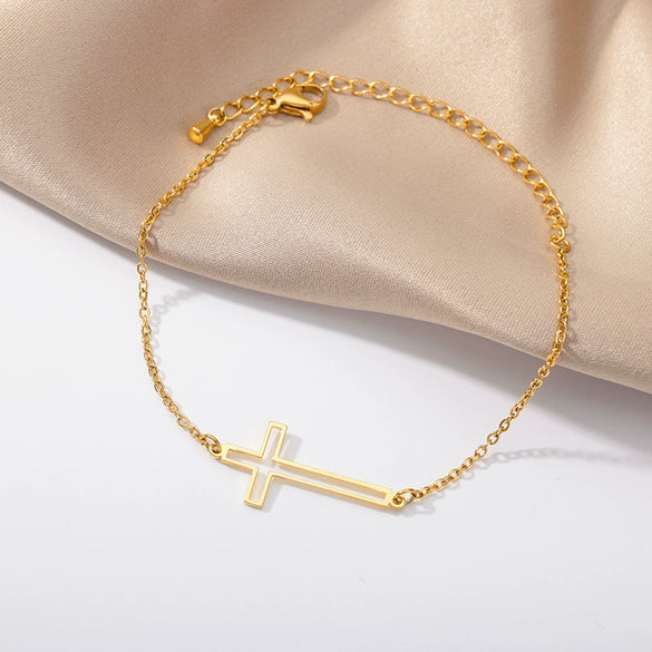 Wholesale Jewelry Stainless Steel Hollow Cross Unisex Bracelet With Letters Numbers Text Electroplating