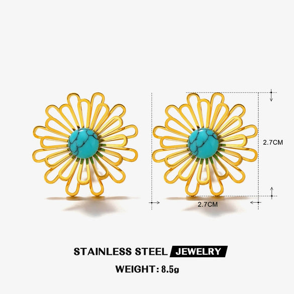 Wholesale Jewelry Stainless Steel Hollow Flower Electroplating Women's Plant Flowers Style Earrings Ring