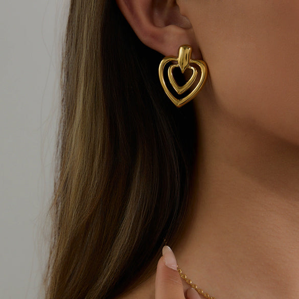 Wholesale Jewelry Stainless Steel Hollow Love Wave Pattern Electroplated Earrings For Women
