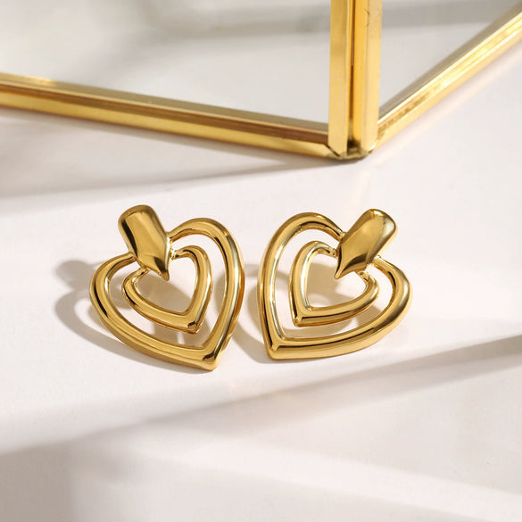 Wholesale Jewelry Stainless Steel Hollow Love Wave Pattern Electroplated Earrings For Women
